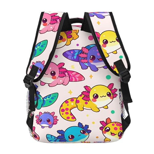 Colorful Axolotl Backpack Large Capacity Lightweight Casual Travel Sports Backpack 11.4X7.8X15.7 inch4
