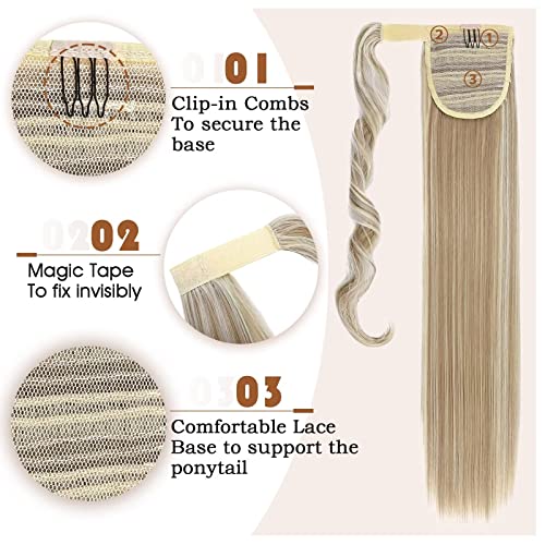 TESS Clip In Ponytail Hair Extensions Blond 23 Inches, Ash Blonde Balayage Straight Hair Extensions Clip In Ponytail 90g Fake Extension - Image 3