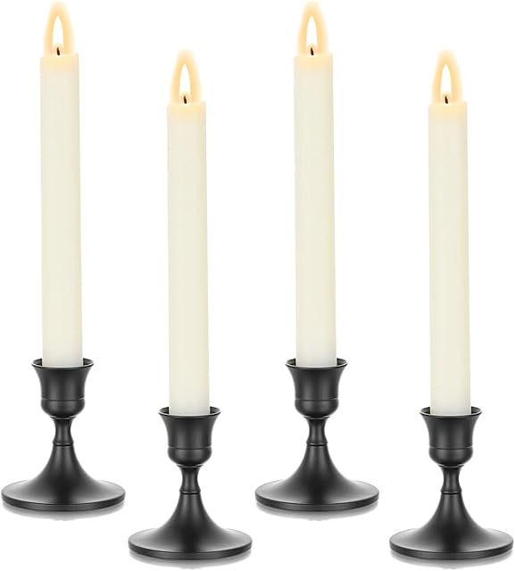 Romadedi Candlestick Candle Holders Black - Taper Candle Stand Iron Set of 4 Vintage Retro for Wedding Thanksgiving Christmas Advent Dinning Table Mantel Decoration Home,7.5cm