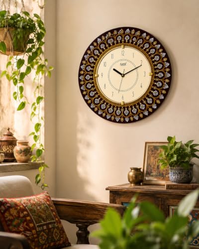 Image of Ajanta Quartz 16-Inch Round Wall Clock (41 x 41 cm) ? Premium Brown & Gold Royal Mandala Art Design | Decorative Ethnic Wall Watch with Tick-Tack Sound for Living Room, Home and Office