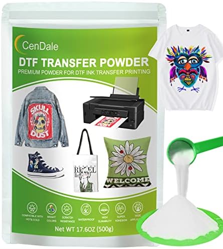 CenDale DTF Powder, 500g / 17.6oz White Hot Melt Adhesive Digital DTF Transfer Powder for Sublimation, Compatible with DTF and DTG Printers, DTF PreTreat Powder for All Fabric Jeans Cotton T-Shirt