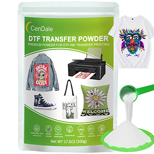 DTF Powder 500g/17.6OZ White Hot Melt Adhesive Digital DTF Transfer Powder for Sublimation Compatible with DTF and DTG Printers DTF PreTreat Powder for All Fabric Jeans Cotton T-Shirt