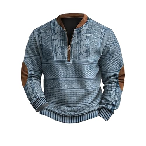 Men's Fashion Hoodies & Sweatshirts Quarter Zip Pullover Men Vintage Knit Print Sweater Casual Long Sleeve Sweatshirt