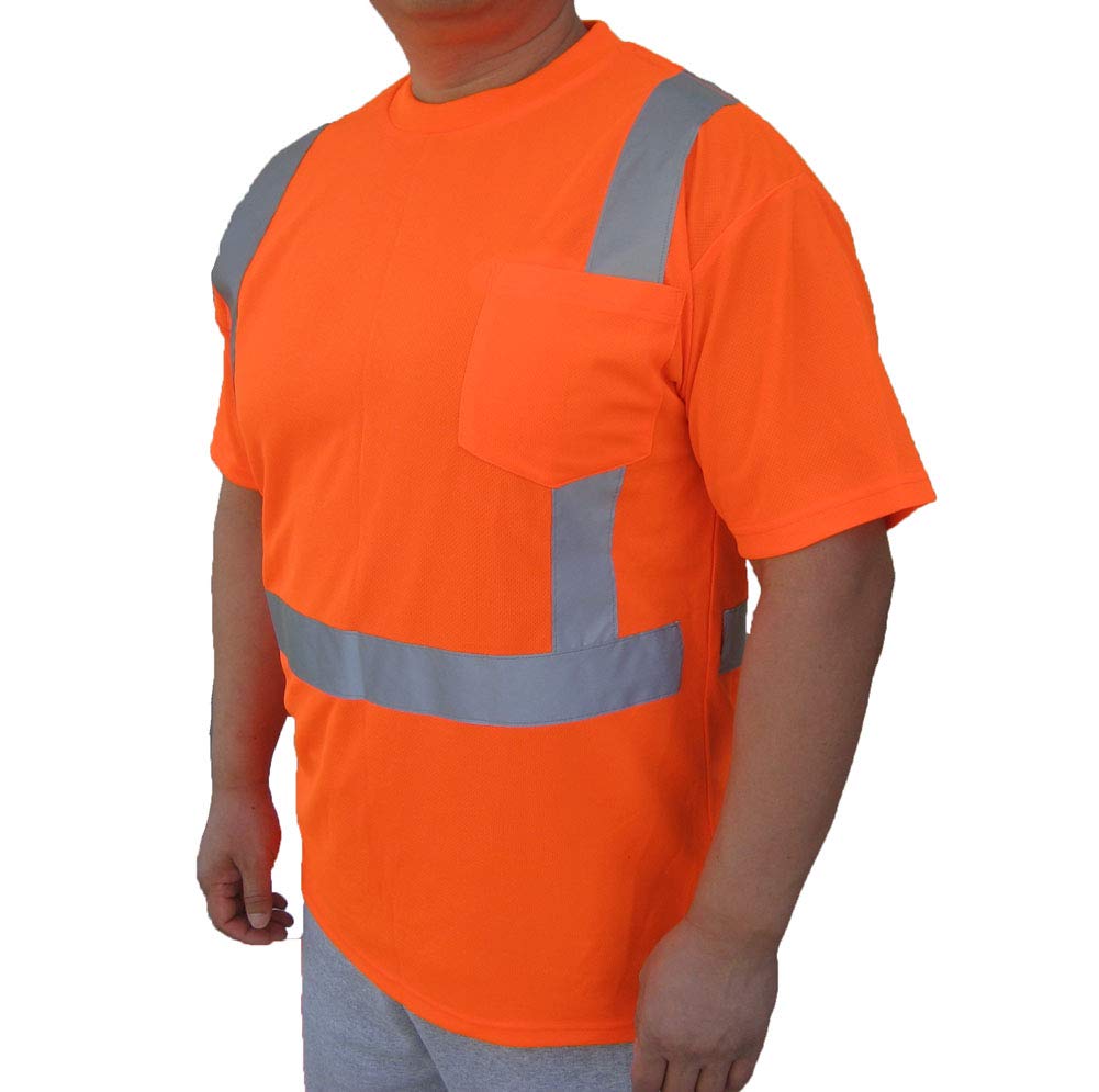 3C Products ST2000, ANSI/ISEA Class 2, Men’s High Vis Short Sleeve Safety T-Shirt, Jersey Mesh, Reflective, Neon Orange,L