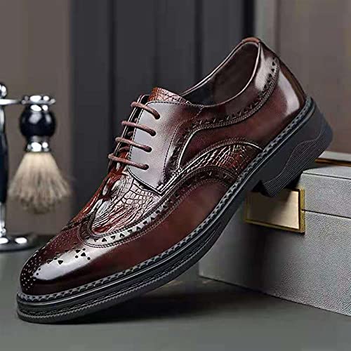 Single Season Dress Oxford Formal Shoes for Men Lace Up Derby Shoes Brogue Embossed Wing Tip Crocodile Embossed Leather Anti-Slip Slip Resistant Rubber Sole Very Popular Among Young peopl2