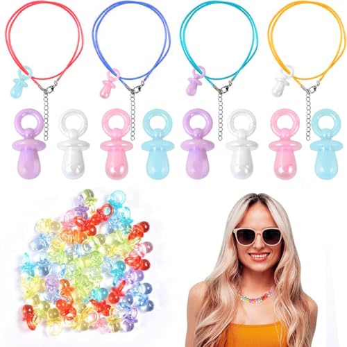 Ruayia 90er Jahre Accessoires Schnullerkette, 60 Stück Acryl-Schnuller Tattoo Kette 90s Set, Outfit Damen Preis Leistung Wachseil Dekoschnuller Mitgebsel Geschenk für 80 90er Mottoparty - Style3
