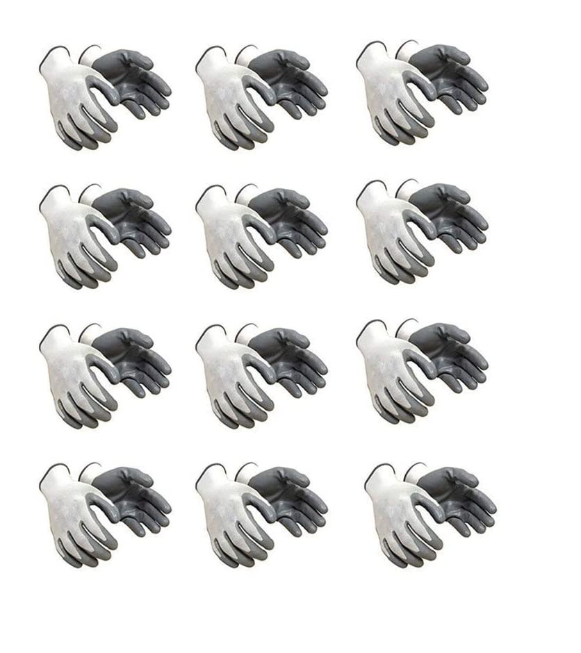 Safety Zone Nylon Coated Industrial & Home Safety Cut Resistant Hand Gloves (White & Grey) - 12 Pairs