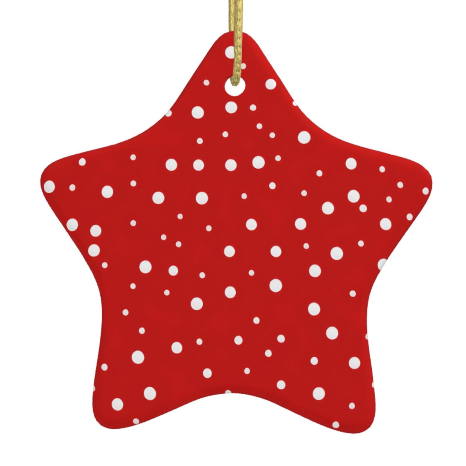 Red And White Polka Dots Print Christmas Ornaments, Ceramic Hanging Ornament, Round Shape Decorations