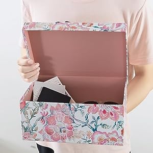 Soul Lane Decorative Storage Boxes with Hinged Lids Pink Chinoiserie Set of 3 Floral Memory Keepsake Boxes with Lids Pretty Large Cardboard Photo Storage for Organizing Home Decor Gifts