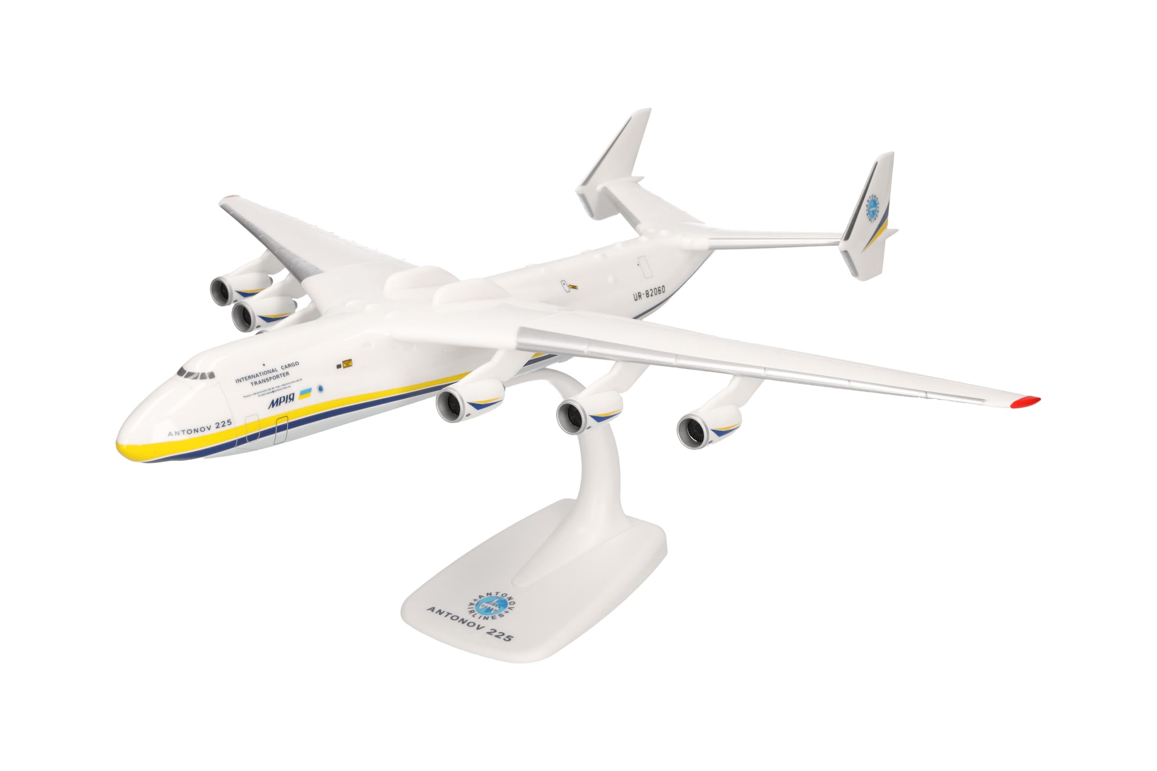 Herpa Snap-fit airplane model Antonov Airlines Antonov AN-225 "Mriya" on scale of 1:250, plastic miniature with pedastal, model building, collectors edition