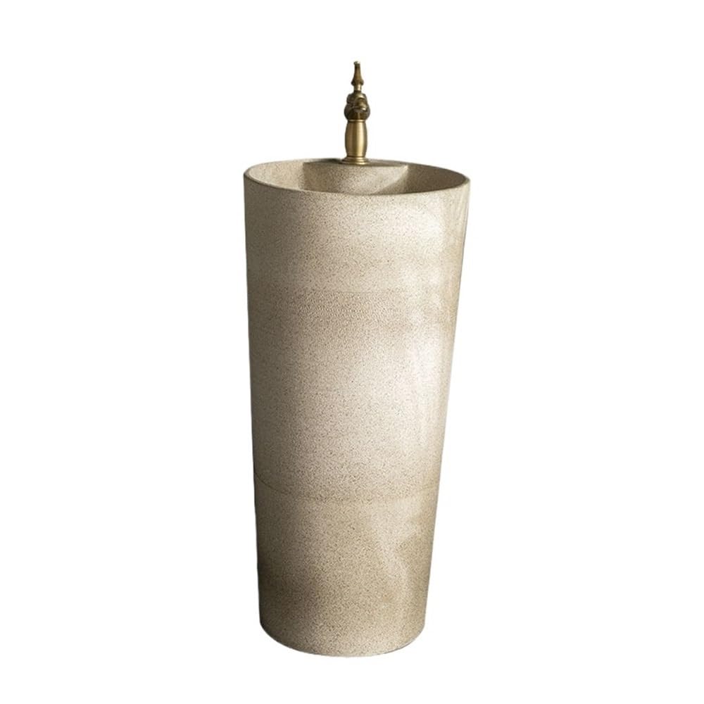 Free-Standing Retro Pedestal Sink with Faucet and Drain Kit Floor-Standing Ceramic Wash Basin Lavatory Column