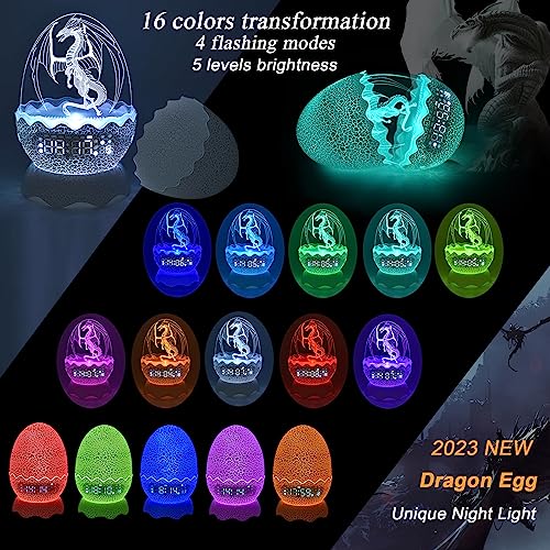 Mtdyhy 2023 Unique Dragon Egg Alarm Clock/Night Light/Lullaby White Noise/Bluetooth Speaker 4-In-1, Remote Control 16 Colors & Brightness & Volume, Gift For Kids/Adult #TOP3