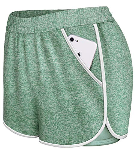 Koscacy Yoga Shorts with Pockets for Women,Basketball Short Work Out Running Petite Stretchy Short Pants Lightweight Breathable Soft Tight Inner Athletic Clothes Green Small