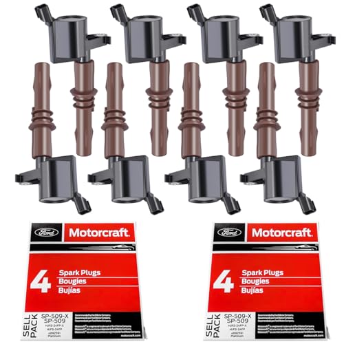 Image of MAS Set of 8 Ignition Coils Brown Boots DG521 and Motorcraft SP-509 Spark Plugs Compatible with Ford Expedition F-150 F-250 F-350 F-450 F-550 F53 4.6L 5.4L C1659