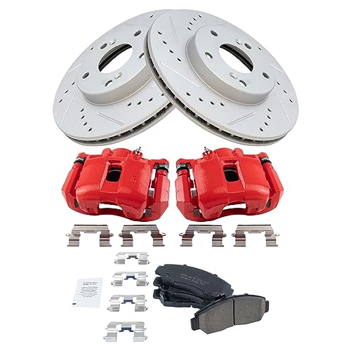 Image of TRQ Performance Front Brake Pad and Rotor Set Ceramic Coated Drilled | For 2004 Honda Accord