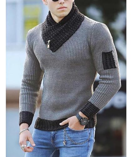 SOMTHRON Men's Knitted Turtleneck Pullover Shawl Collar Sweaters Slim Fit High Neck Long Sleeve Winter Jumper Tops2