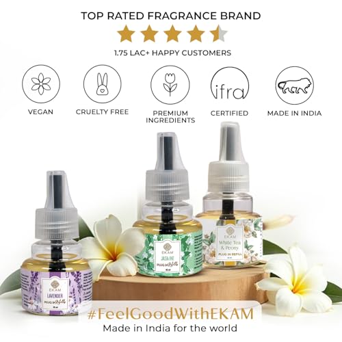 Image of EKAM | Combo Pack Of 3 | Floral Fragrance Scented Plug-In Air Freshener Refill| 45ml Each | Lasts up to 125 Days Each / 500 Hours Each | Perfect for Living Rooms, Bedrooms & More