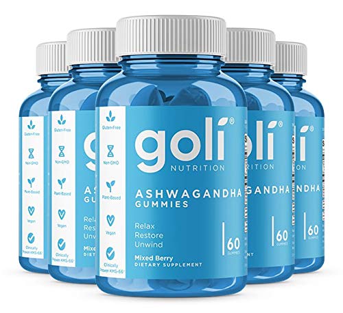 ASHWA Vitamin Gummy by Goli Nutrition - Ashwagandha and Vitamin D Gummies - Relax. Restore. Unwind. (Mixed Berry, KSM-66, Vegan, Plant Based, Non-GMO, Gluten-Free & Gelatin Free - 5 Pack 300 Count)