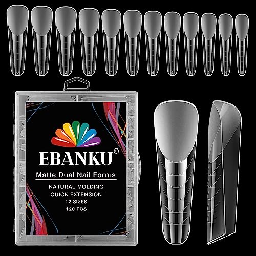 EBANKU 120 PCS Clear Matte Dual Nail Forms System Coffin Nail Mold Tips Acrylic Stiletto Nail Extension Tools for Nail Art Salon Nails Design