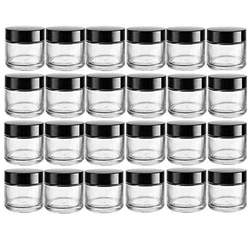 2 Oz Glass Jars with Lids Small Lip Sugar Scrub Container Mini Lotion Balm Clear Containers Glass Cosmetic Sample Empty Little Paint Round Jars for Body Butter Creams Beauty Products (24Pack)