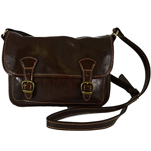 Sac à bandoulière en cuir durable italien ne se déforme pas maroquinerie femme brun foncé