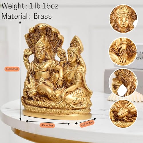 Estatua de Latón de Lakshmi Narayan para Decoración de Hogar 4.3 pulg miniatura 4