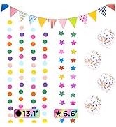 SnailGarden Party Rainbow Decorations, 4-Pack 52 Feet Circle Hanging Garlands+2-Pack 13.2 Feet St...
