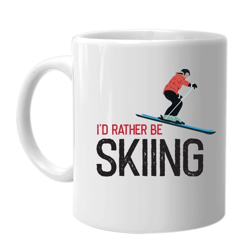 I'd Rather Be Skiing - Coffee Mug Best Birthday Holiday Christmas Day Gift Idea for Men and Women Family Friends and Co-Workers