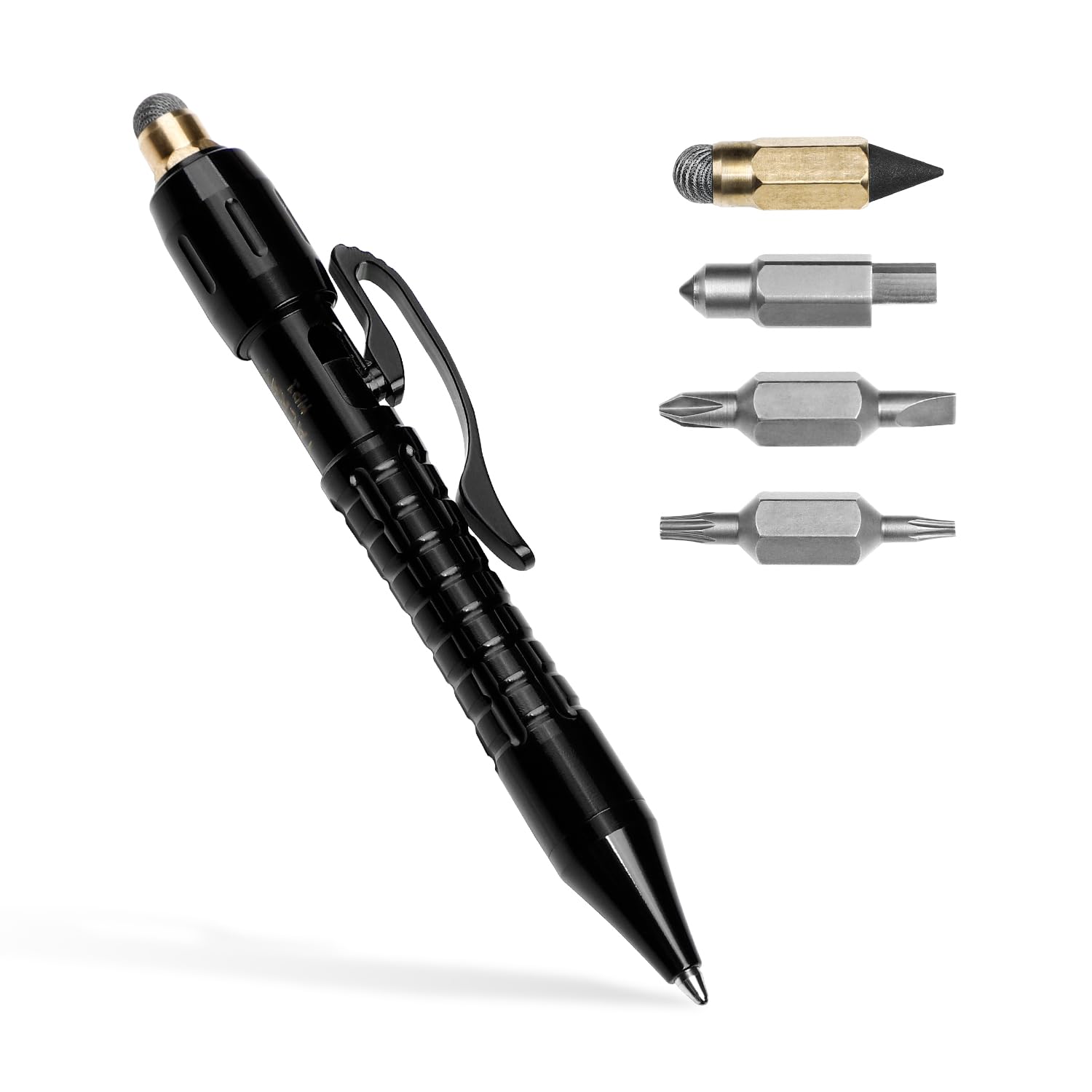 Tacray MP1 Titanium Multitool Pen – Mini EDC Pocket Pen with Replaceable Tool Heads, Box Cutter, Tungsten Tip, Screwdrivers, Pencil & Stylus for Everyday Carry (Black)