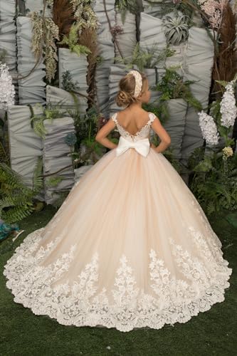 BANTRATIC Tulle Flower Girl Dresses Lace Applique Princess Ball Gown for Wedding Backless Long Girls Pageant Dress3
