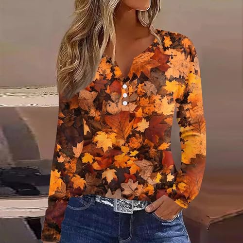 Womens Spring Long Sleeve Tops Button Down Henley V Neck Shirts Dressy Casual Fall Floral Blouses2