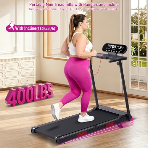 Image of MCRG Compact Treadmill with Handles for Home Small Spaces, 3.5HP Electric Treadmills for Home Exercising, 0.6-10MPH Walking Pad Treadmill with Handle Bar, 400LBS Portable Treadmill with Incline