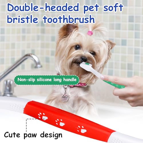Image of Gosknor 3 Pcs Dual Headed Pet Toothbrush for Dogs & Cats, Soft Bristles Pet Teeth Brush Double Head Cleaning Toothbrush for Small and Large Dogs Cats Teeth Cleaning and Dental Care(Three Colors)