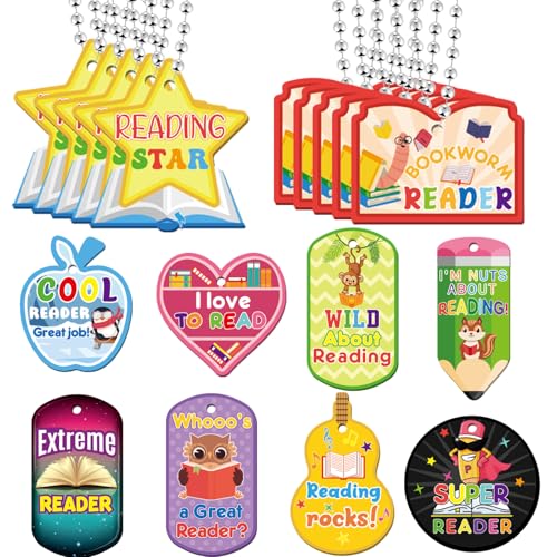 Liliaafar 100 Pack Student Reading Incentives Dog Tag with Necklaces Cardstock Recognition Award Education Reward Prizes Gifts Bulk for School Classroom Teacher Supplies