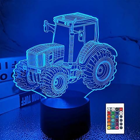 FULLOSUN Tractor 3D Illusion Lamp Birthday Gift Night Light Kids Beside Table Lamp, 16 Colors Auto Changing Touch Switch Desk Decoration Lamps for Boy Men Cover