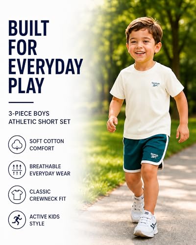 Image of Reebok Toddler Boys Short Set - 3 Piece Summer Outfit with 2 T-Shirts & Shorts - Activewear Clothes for Toddler & Little Boys