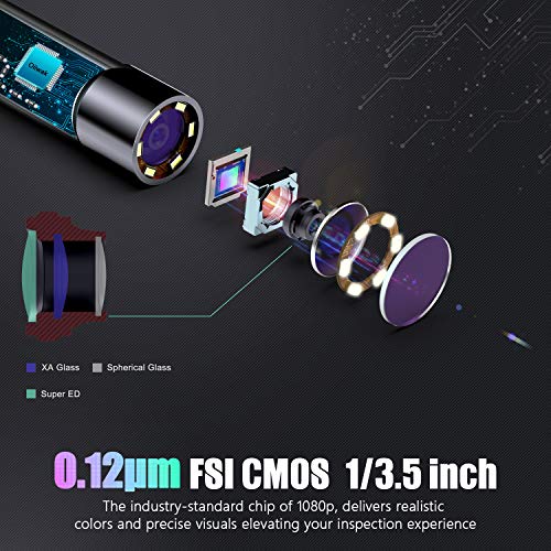 33FT Industrial Endoscope, Oiiwak Borescope Inspection Camera 5.5mm 1080P for Pipe Drain Sewer Plumbing with 4.3 Inch IPS Screen IP67 Waterproof Scope Camera 6 LED Lights(10M/with Tool Box)