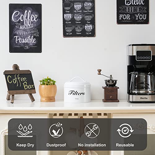 Uross Coffee Filter Holder Storage with Lid- Rustic Container Basket Round Filters Storage Canister Filters Organizer Case Dispenser Coffee Bar Accessories Decor (White) — view 3