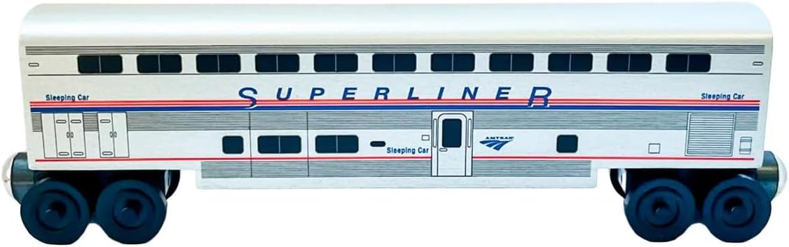 Whittle Shortline Railroad Amtrak Superliner Wooden Train Car Set, 3 Piece (Diner, Lounge, and Sleeper Cars), Handcrafted in USA, Compatible with Major Railway Systems, Hardwood