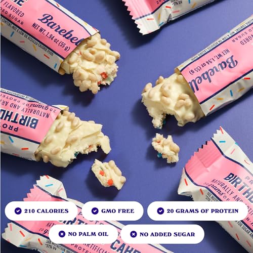 Barebells Protein Bars Birthday Cake - 12 Count, 20g High Protein Treats - Chocolate Nutrition Bar with 1g Total Sugars - On-The-Go Breakfast or Post-Workout Snack