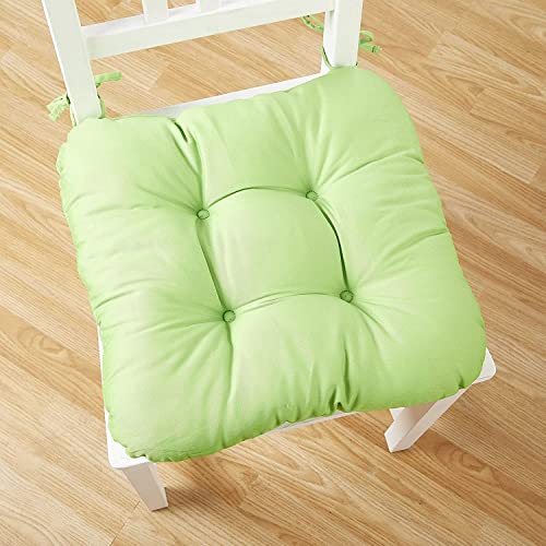 The Duvet & Pillow Company DINING/GARDEN CHAIR SEAT PAD CUSHIONS | 100% Cotton | Non-slip Tie Fastening | 8 COLOURS | 2 or 4 Pack (2 Pack, Lime Green)