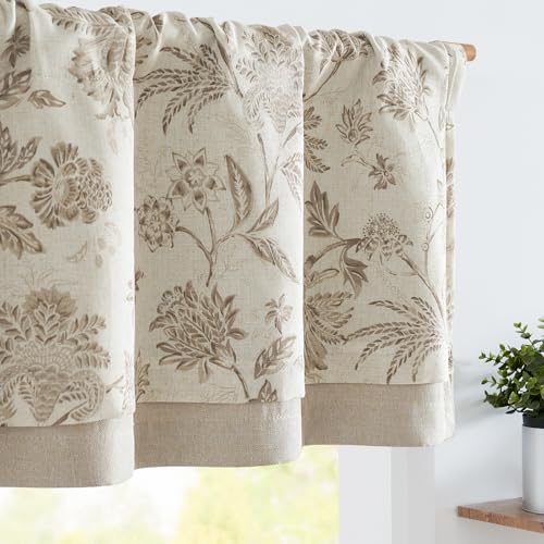 Vangao Rideau de cantonnière occultant double couche en lin à motif floral de style rustique avec passe-tringle pour cuisine, salon, chambre à coucher, 45,7...