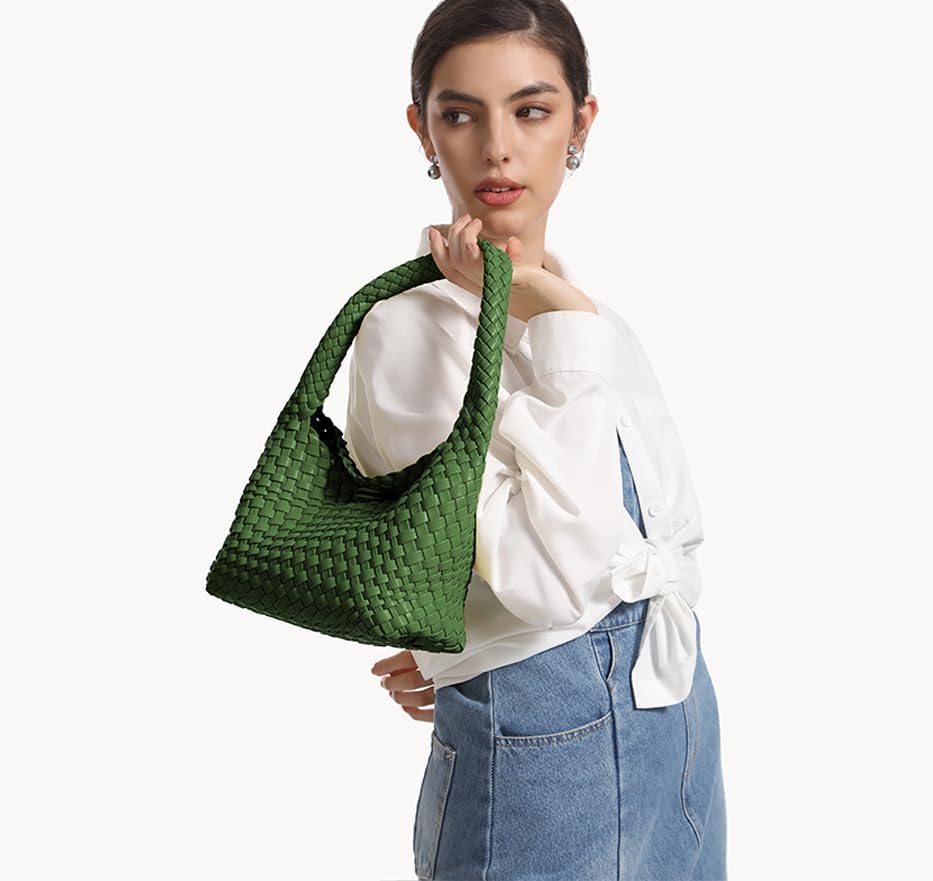 Woven Handbag for Woman Vegan Leather Shoulder bag and Purse Small Fashion Shopper Totes Ladies Underarm Bags - Image 2