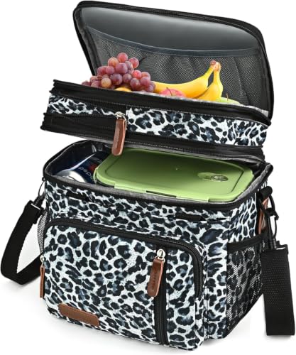 Image of MIYCOO Lunch Bag & Lunch Box for Women Men, Double Deck Leakproof Insulated Soft Large Adult Camping Cooler bag for Work, Beach, Picnic, Travel (Leopard print, 15L)