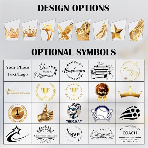 Image of Custom Crystal Trophy Award Personalized Plaque Award with Text Logo Photo Awards Trophies for Employee Recognition Team Graduation Personalized Office Gifts for Boss Coworker Teacher