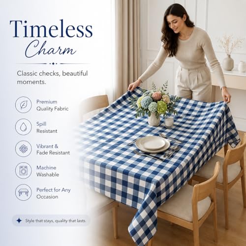 Image of BSB HOME 300 TC Table Cover for Dining Table, Premium Soft Washable Wrinkle & Fade Resistant Table Cloth for Home Kitchen Dining Room Decor, 90 x 60 Inches (228 x 152 cm) - Cobalt Blue