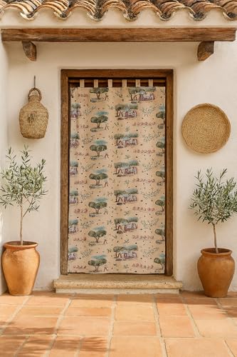 Milica Cortina Alpujarreña Jacquard Rústica 140x260 cm | Solo Cortina | Estilo Tradicional Español para Puerta y Ventana Exterior e Interior | Alta Resistencia y Fácil Instalación | Modelo Olivo