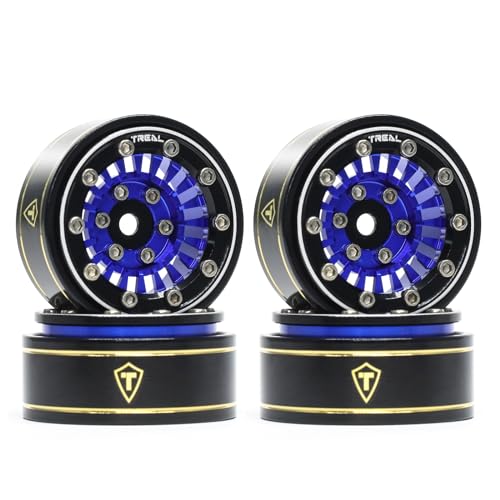 TREAL SCX24 1.0'' Beadlock Wheels (4-Pack) - Type C Blue Alloy Wheels for 1/24 Micro RC SCX24 Bronco, Gladiator, C10, Deadbolt - image 1