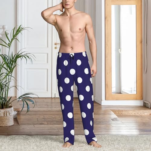 Navy Blue Polka Dots Mens Pj Pants,Soft Men Lounge Pants,Mens Pajama Pants Bottoms,Sleep Pants For Men2