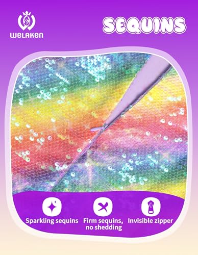 Image of WELAKEN Girls Ombre Sequin Dress Sparkly Fancy Short Puff Sleeves Gradient Party Dress